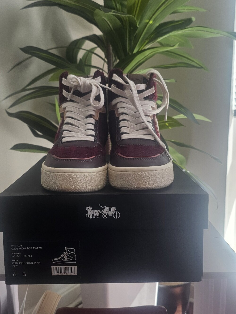 Coach Women's Burgundy and White High-Top Sneakers